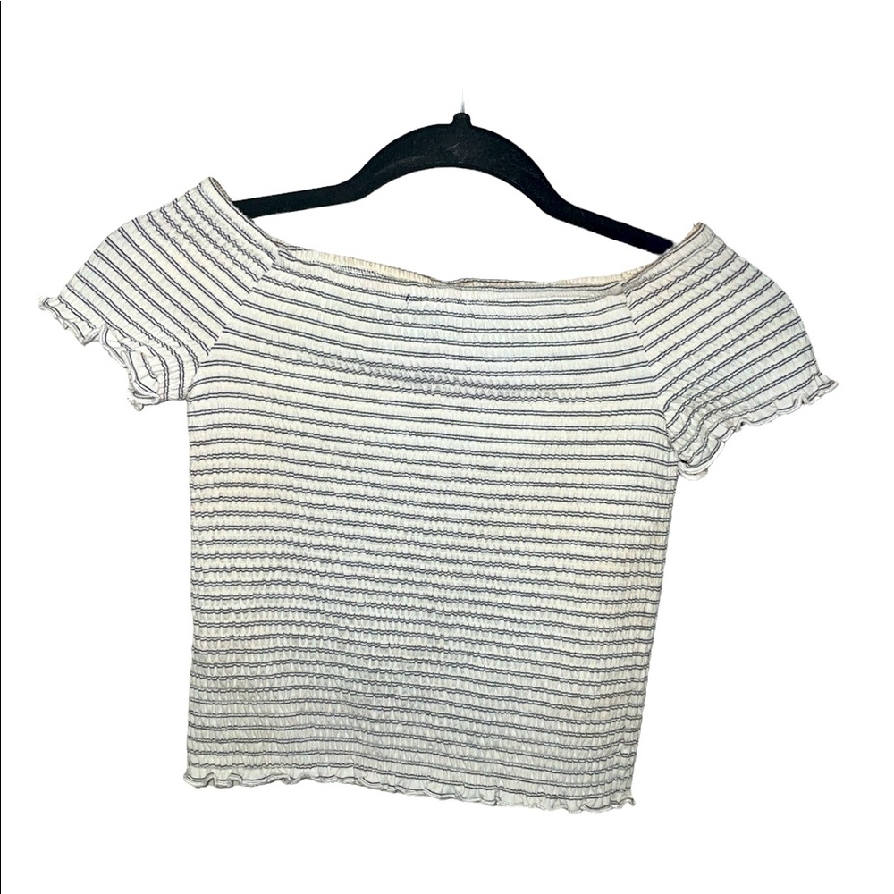 off the shoulder white striped crop